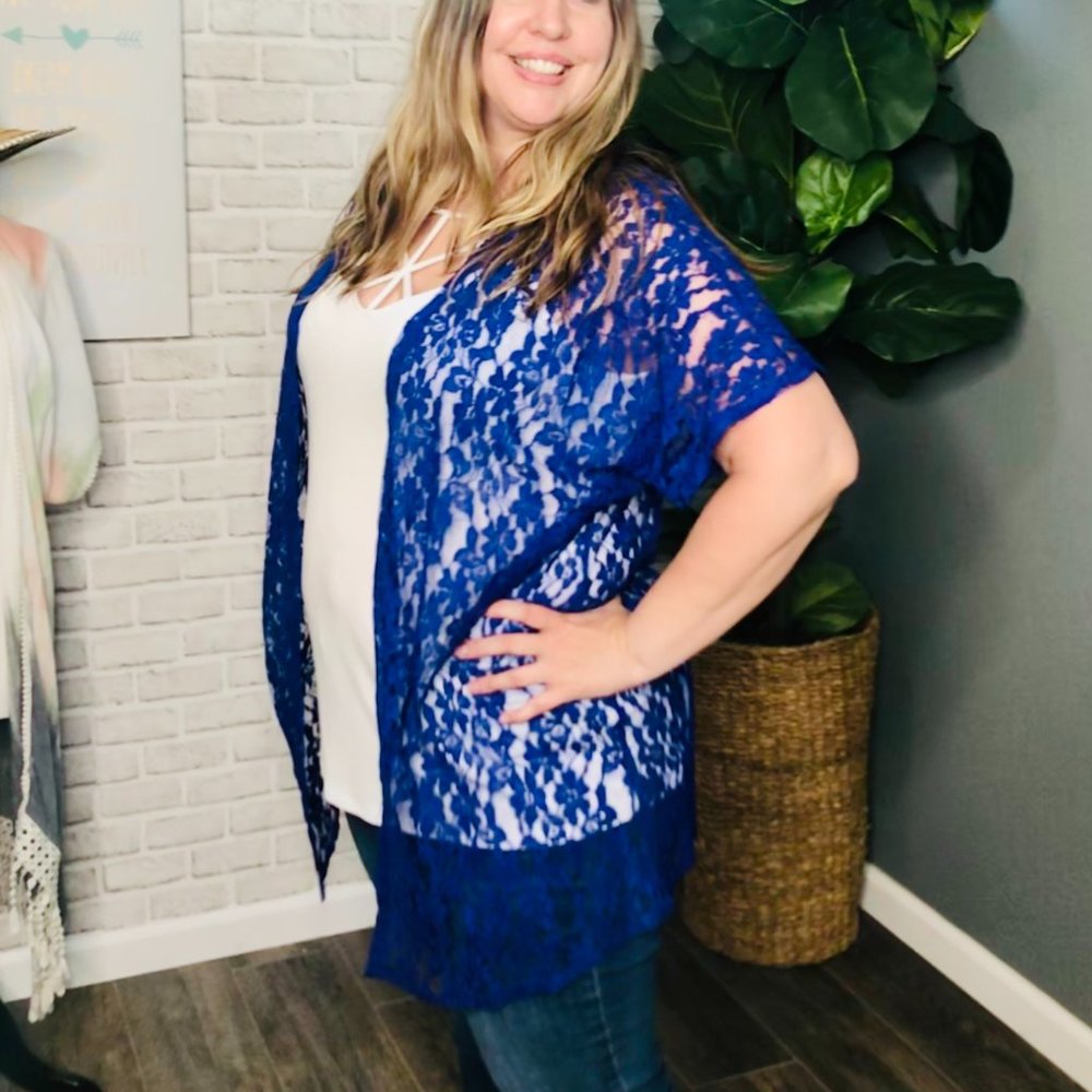 NEW Plus Royal Lace Short Sleeve Kimono Cover Up  1X 2X 3X